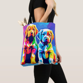 Rainbow Pups: een speels duo Tote Bag