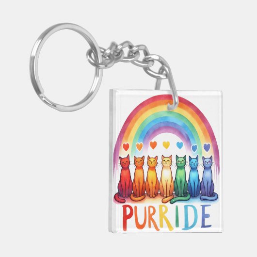 Rainbow Purride Cat Digitale Kunst Sleutelhanger (Voorkant Links)