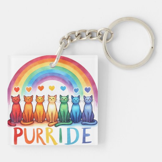 Rainbow Purride Cat Digitale Kunst Sleutelhanger (Achterkant)