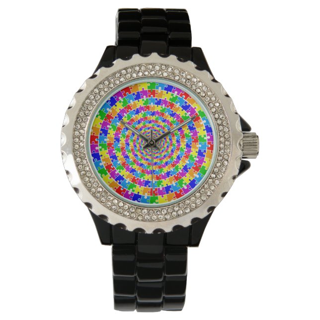 Rainbow Puzzels Autisme Awareness Watch Horloge (Voorkant)