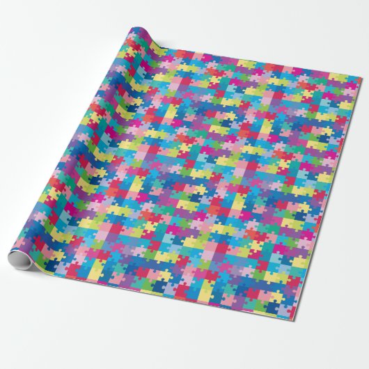 Rainbow Puzzle Pattern Autism Awareness Cadeaupapier (Uitgerold)