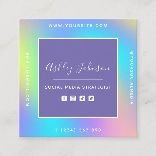 Rainbow QR Social Media Strategist Card Vierkante Visitekaartje (Voorkant)