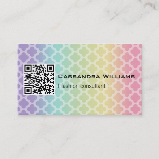 Rainbow Quatrefoil QR CODE Visitekaartjes (Voorkant)
