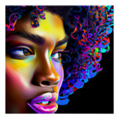Rainbow Queen Glow Haar Zwart Melanine Afro Perfect Poster (Voorkant)