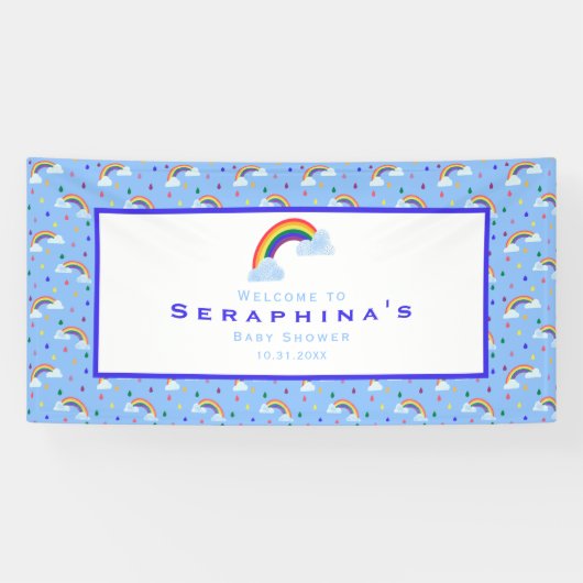Rainbow Rain Cloud Sky Baby shower Spandoek (Horizontaal)