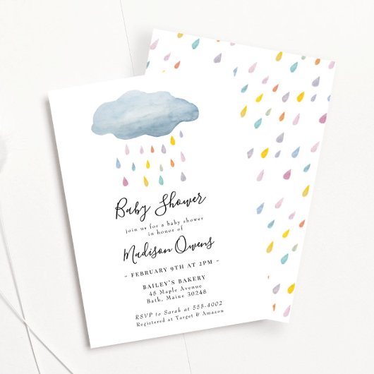 Rainbow Rain Cloud Waterverf Baby shower Kaart