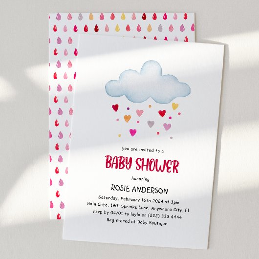 Rainbow Rain Clouds & Hearts-Baby shower Kaart