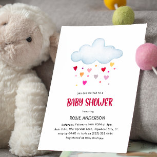 Rainbow Rain Clouds & Hearts-Baby shower Kaart