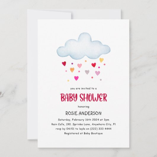 Rainbow Rain Clouds & Hearts-Baby shower Kaart (Voorkant)