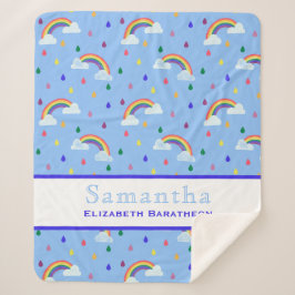 Rainbow Rain Drop Blue Sky Persoonlijke naam Sherpa Deken