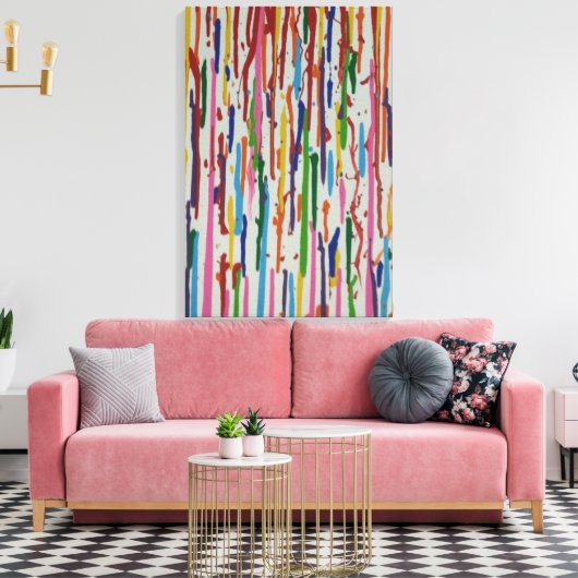 Rainbow Rain Paint Drip Canvas Afdruk (Insitu (Woonkamer))