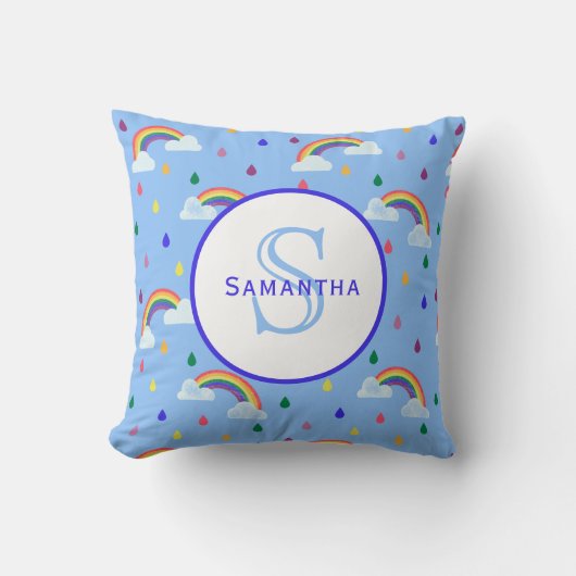 Rainbow Rain Storm - Gepersonaliseerd monogram Kussen (Voorkant)