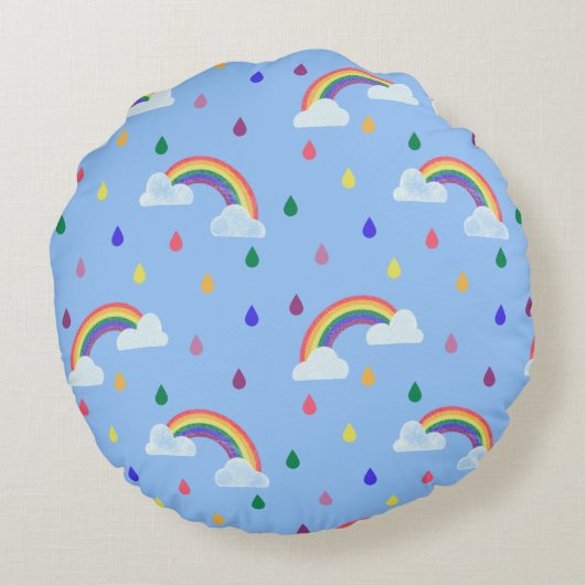 Rainbow Rain Storm - Gepersonaliseerd monogram Rond Kussen (Achterkant)