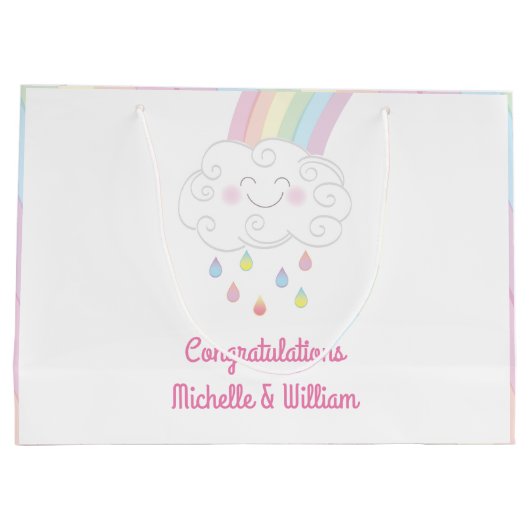 Rainbow Raindrop Baby shower Sprinkle Groot Cadeauzakje (Achterkant)