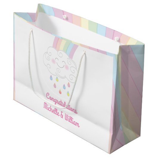 Rainbow Raindrop Baby shower Sprinkle Groot Cadeauzakje (Voorkant Gekanteld)
