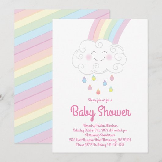 Rainbow Raindrop Baby shower Sprinkle Kaart (Voorkant / Achterkant)