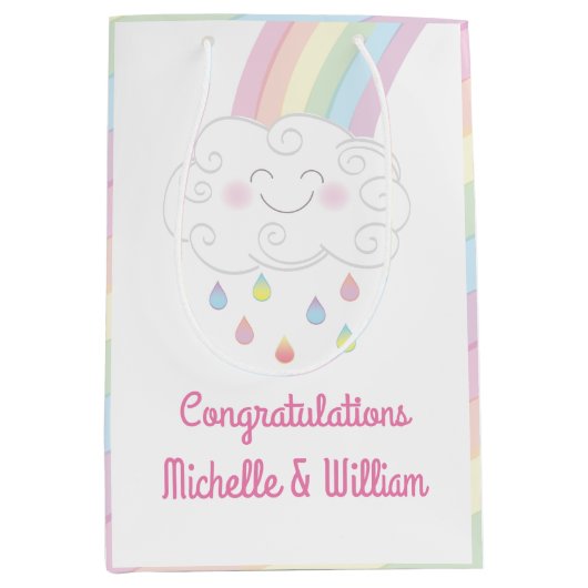 Rainbow Raindrop Baby shower Sprinkle Medium Cadeauzakje (Voorkant)
