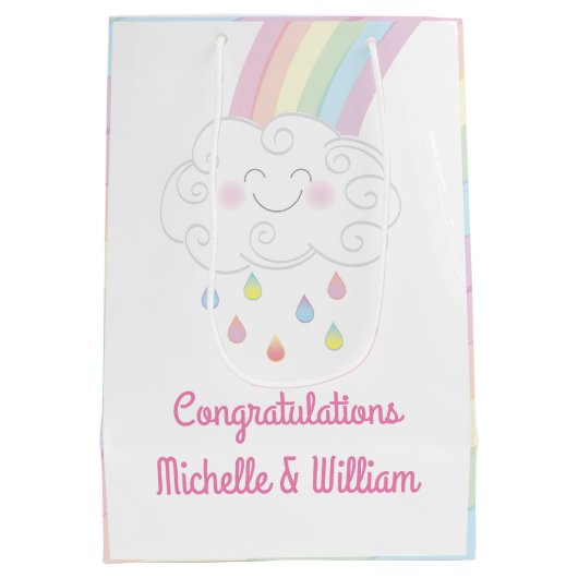 Rainbow Raindrop Baby shower Sprinkle Medium Cadeauzakje (Achterkant)
