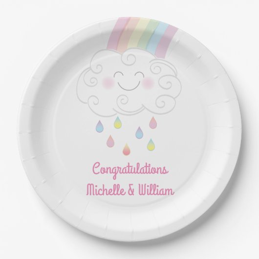 Rainbow Raindrop Baby shower Sprinkle Papieren Bordje (Voorkant)