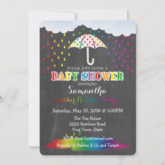 Rainbow Raindrops Baby shower Uitnodiging (Voorkant)