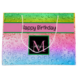 Rainbow Raindrops Monogram Verjaardag Groot Cadeauzakje