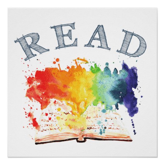 Rainbow Read Waterverf Book Nook Poster (Voorkant)