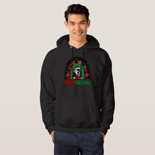 Rainbow Red Pset Merry Kerstmis Funny Pitbull do Hoodie (Voorkant volledig)