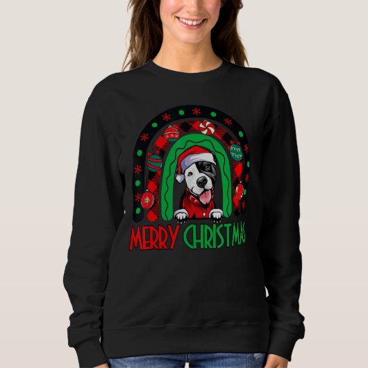 Rainbow Red Pset Merry Kerstmis Funny Pitbull do Trui (Voorkant)