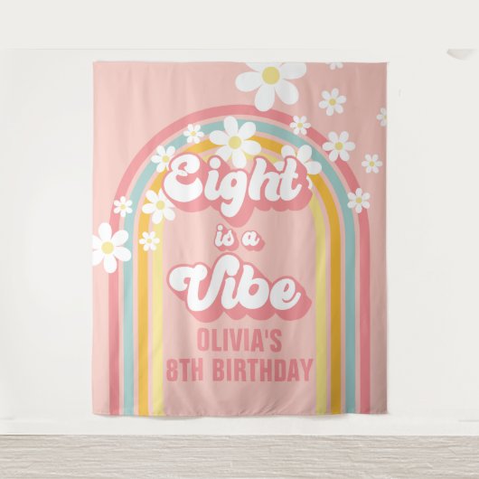 Rainbow Retro Acht is een Vibe Groovy 8e verjaarda Wandkleed (Voorkant)