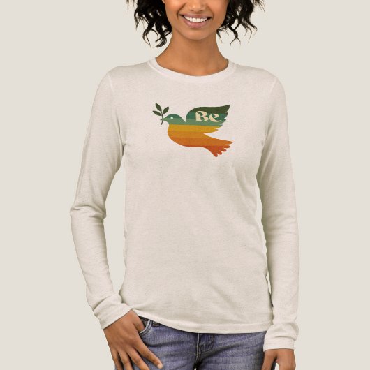 Rainbow Retro Be Peace Dove Long Sleeve Tshirt (Voorkant)