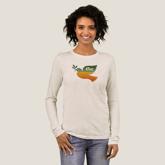 Rainbow Retro Be Peace Dove Long Sleeve Tshirt (Voorkant)