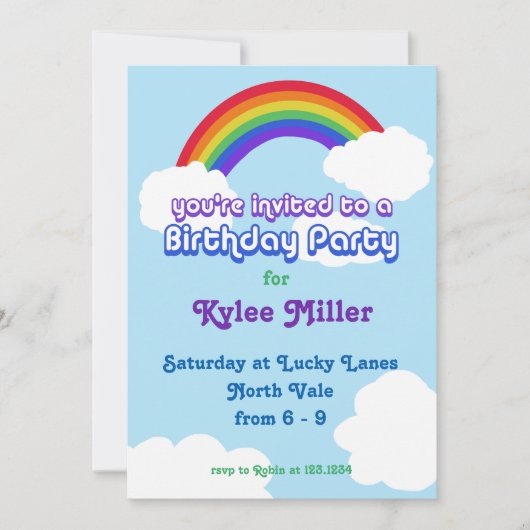Rainbow retro Birthday Invite Kaart (Voorkant)