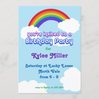 Rainbow retro Birthday Invite Kaart