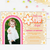 Rainbow Retro Daisy Foto 1st Birthday Uitnodiging