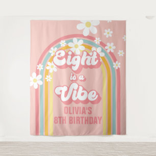 Rainbow Retro Eight is een Vibe Groovy 8e Verjaard Wandkleed