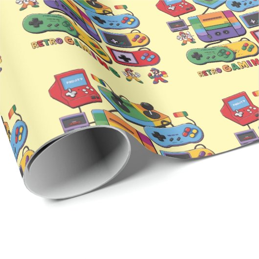 Rainbow Retro Gaming: Ontwerp met retro gaming Cadeaupapier (Rol Hoek)