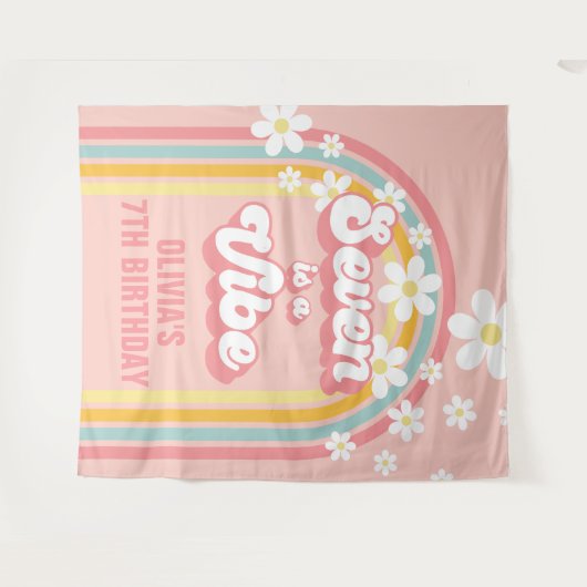 Rainbow Retro Seven is een Vibe Groovy 7de Verjaar Wandkleed (Voorkant (horizontaal))