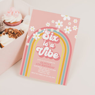 Rainbow Retro SIX is een Vibe Groovy 6e verjaardag Kaart