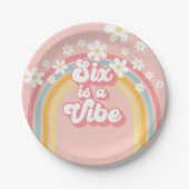 Rainbow Retro Six is een Vibe Groovy 6th Birthday  Papieren Bordje (Voorkant)
