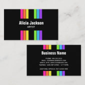 Rainbow Retro Stripes Bright Verticaal zwart Visitekaartje (Voorkant / Achterkant)