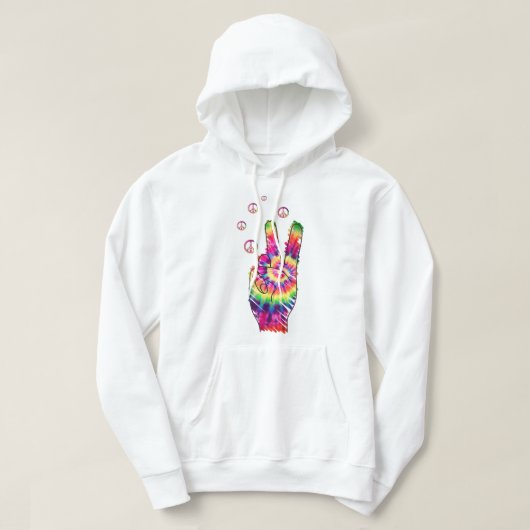 Rainbow Retro Tie Dye Psychedelic Peace Sign Hand Hoodie (Design voorkant)