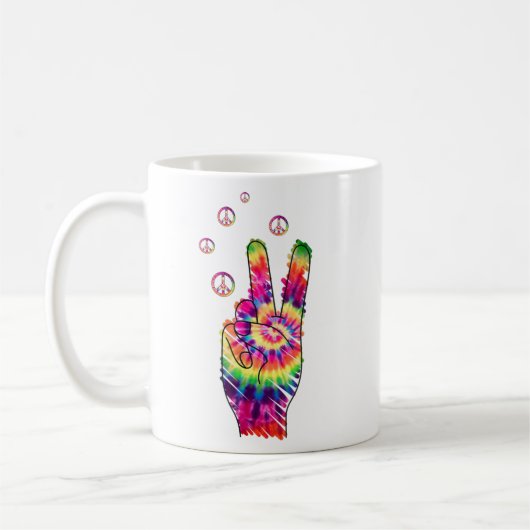 Rainbow Retro Tie Dye Psychedelic Peace Sign Hand Koffiemok (Links)