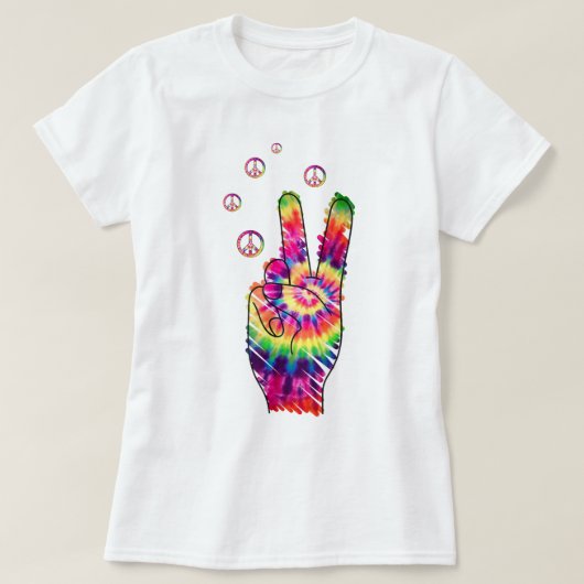 Rainbow Retro Tie Dye Psychedelic Peace Sign Hand T-shirt (Design voorkant)