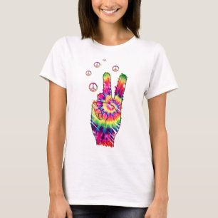Rainbow Retro Tie Dye Psychedelic Peace Sign Hand T-shirt