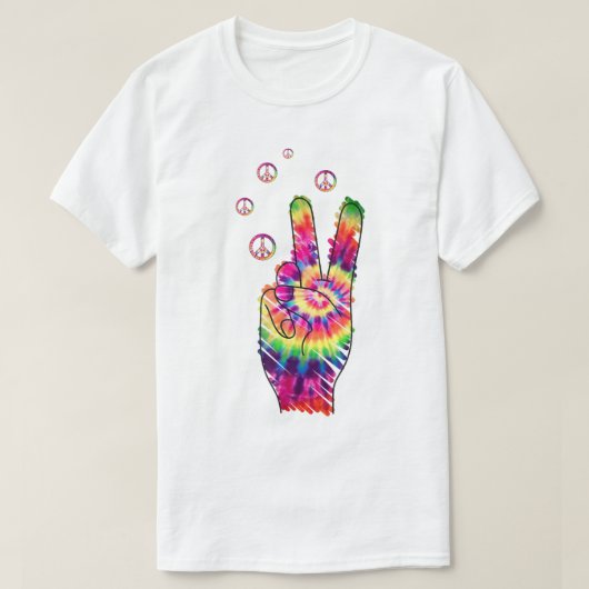 Rainbow Retro Tie Dye Psychedelic Peace Sign Hand T-shirt (Design voorkant)