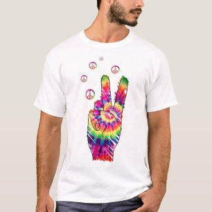 Rainbow Retro Tie Dye Psychedelic Peace Sign Hand T-shirt