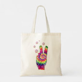 Rainbow Retro Tie Dye Psychedelic Peace Sign Hand Tote Bag (Achterkant)