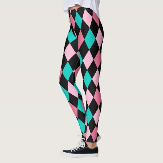 Rainbow Rhombusjes Black Pink Blue Harlequin Leggings (Links)