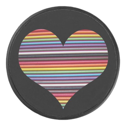 Rainbow Ribbon Cable Heart Hockey Puck (Voorkant)