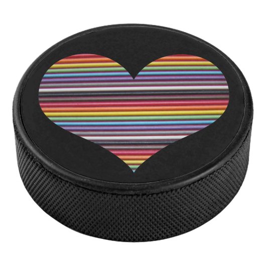 Rainbow Ribbon Cable Heart Hockey Puck (3/4)